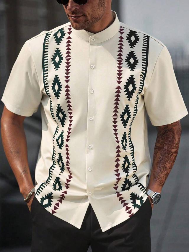 cream short sleeve shirt with geometric african print