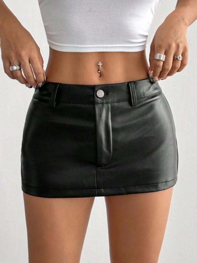 streethx plain pu leather low waist mini bodycon skirt