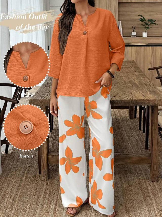 floral print wide leg casual trousers