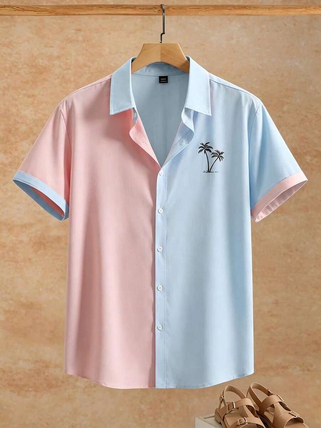 contrast color short sleeve single-breasted casual shirt