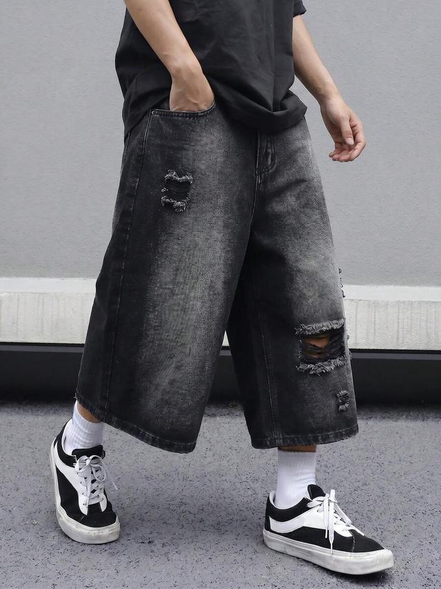 distressed black wash wide leg cropped denim jeans