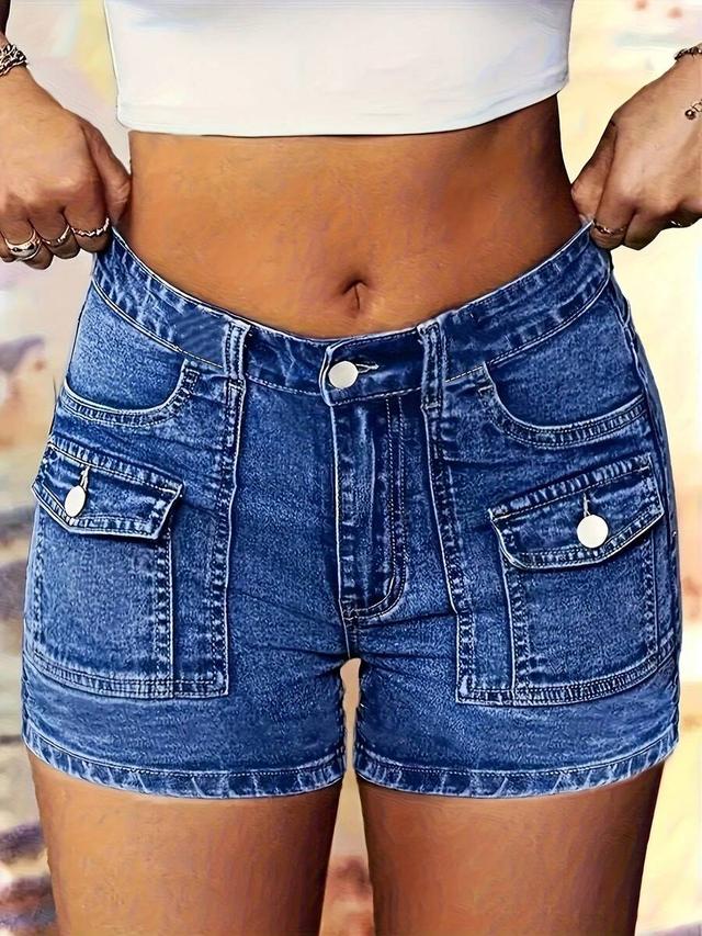 women's stretch denim cargo shorts with front pockets