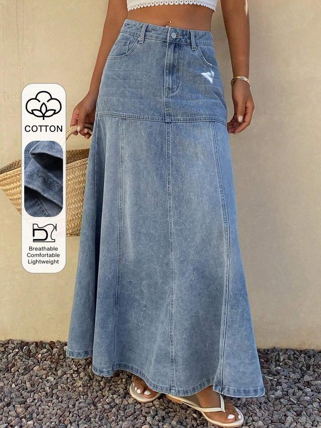 light wash denim a-line maxi skirt