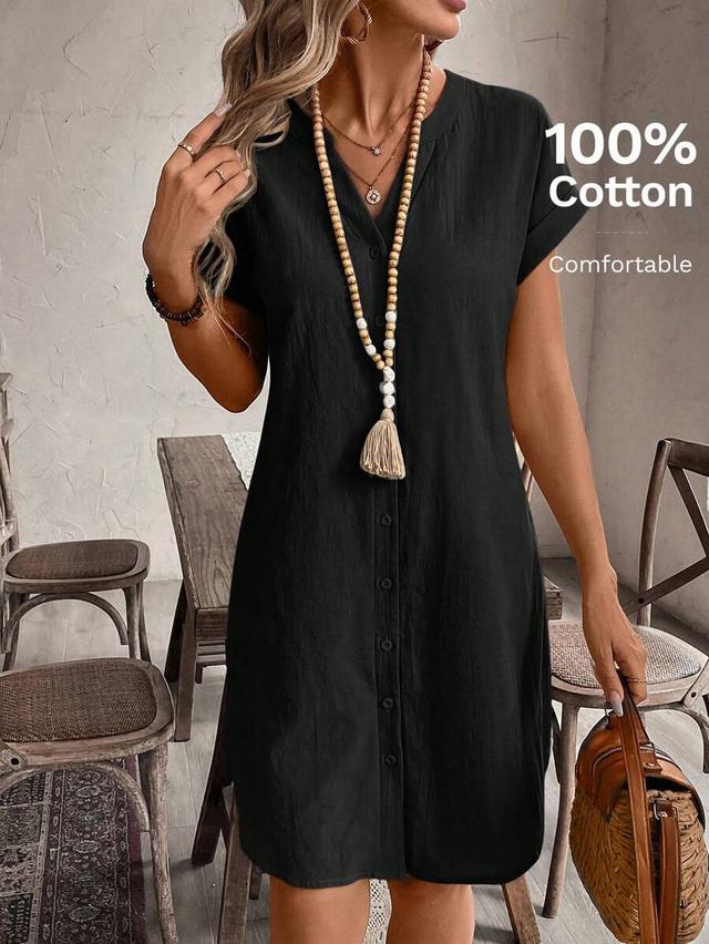 casual solid black v-neck dolman sleeve straight dress