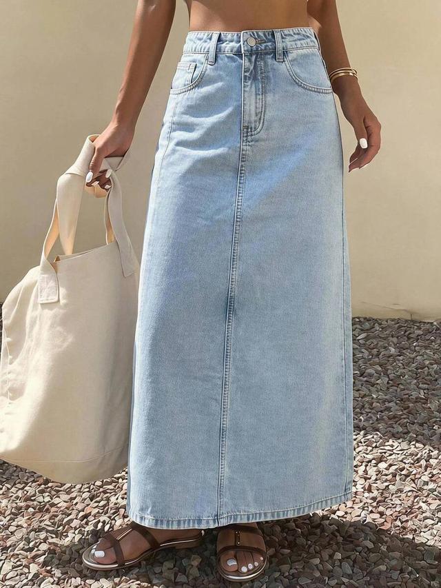 dazy women's regular mid-waist light wash denim midi skirt