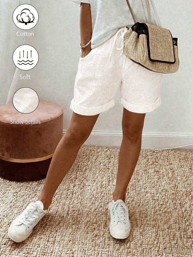 off-white cotton linen casual drawstring shorts