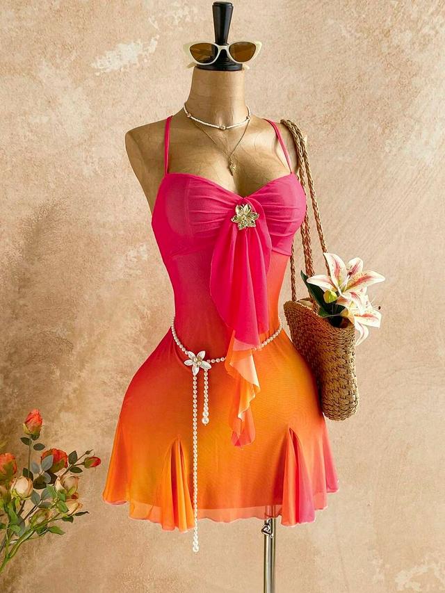 soleia sunset ombre pink and orange mini dress