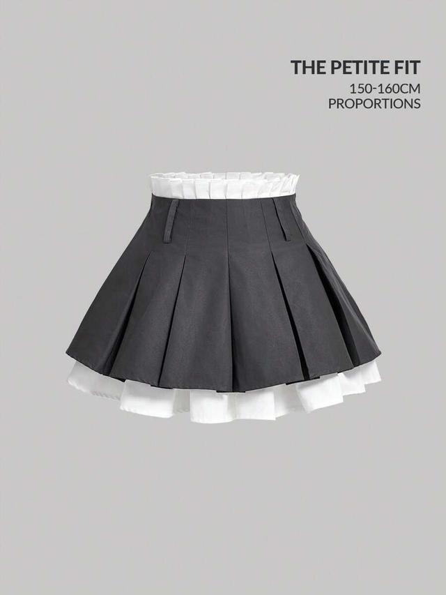 dark green double layer pleated mini skirt