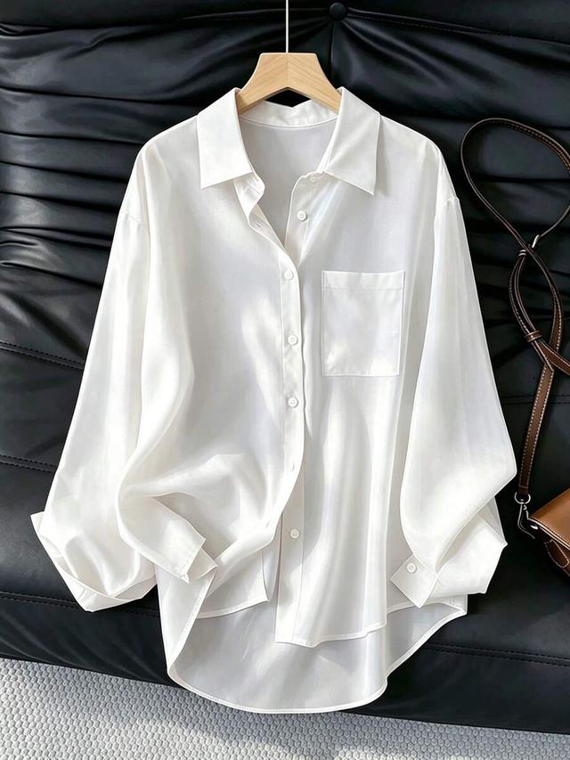 women's casual loose long sleeve white shirt