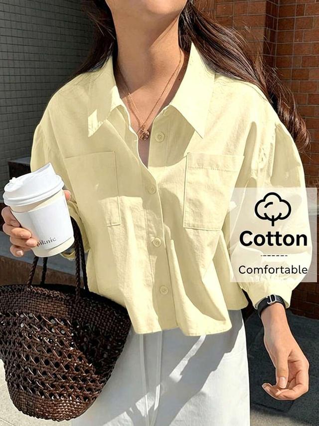 pale yellow casual cotton loose fit long sleeve shirt