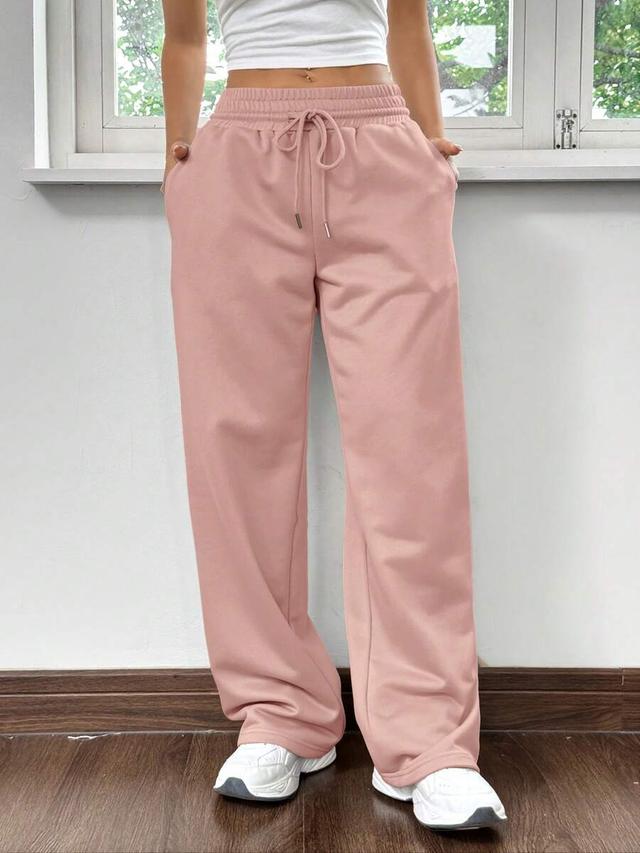 pink drawstring wide-leg casual sweatpants