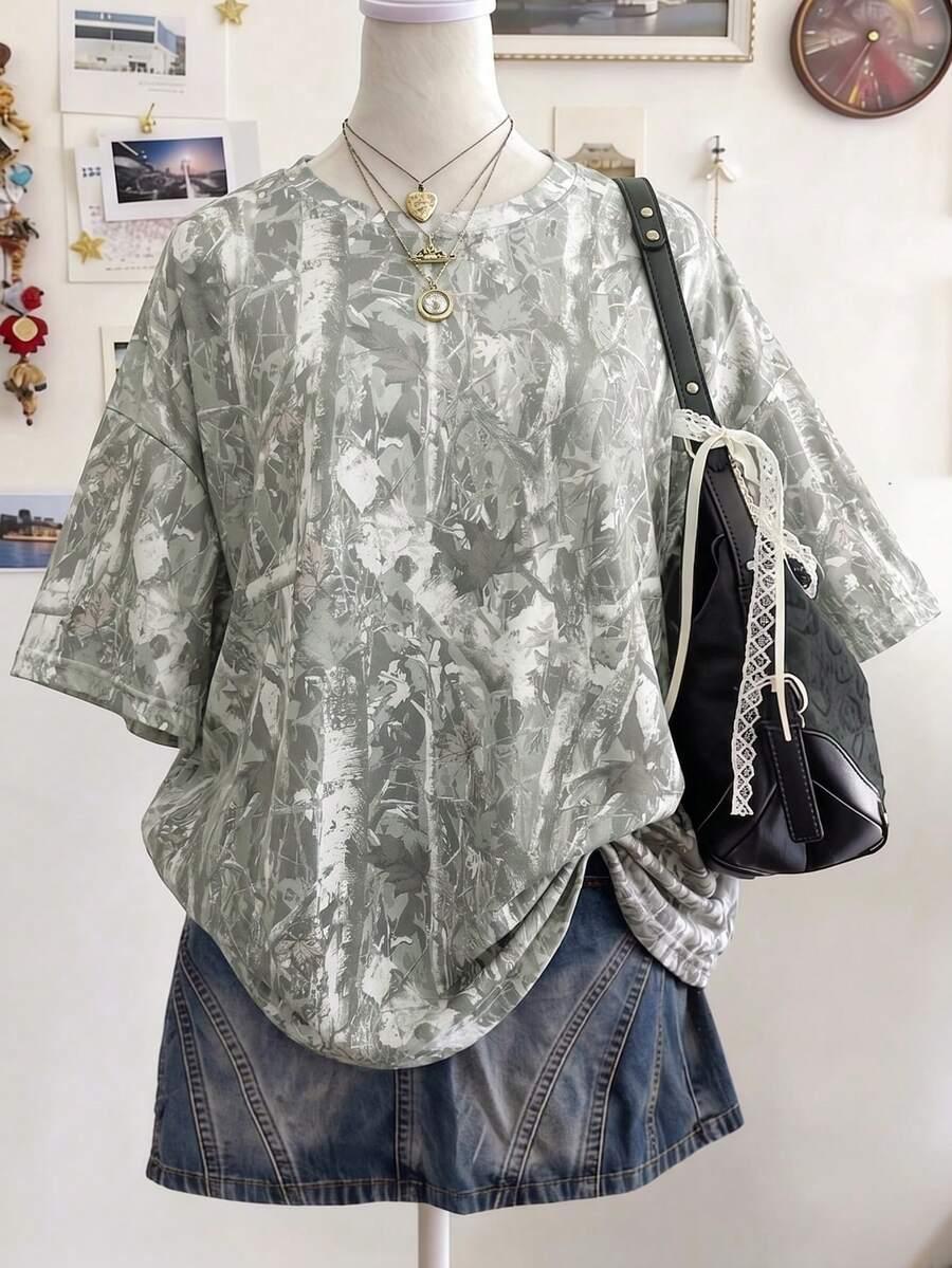 lalippa women's round neck plant print casual t-shirt