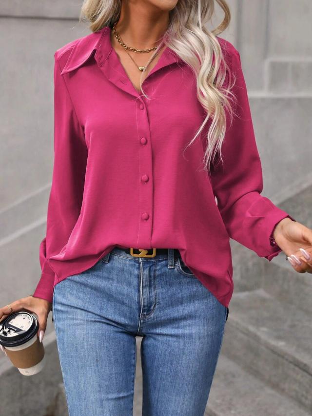 fuchsia long sleeve button down casual shirt