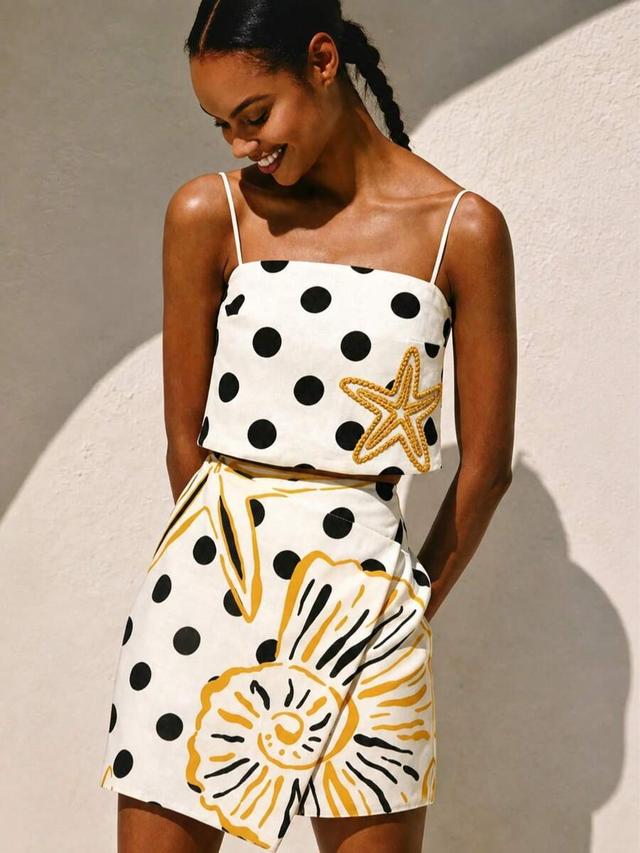 white polka dot starfish print camisole coord set