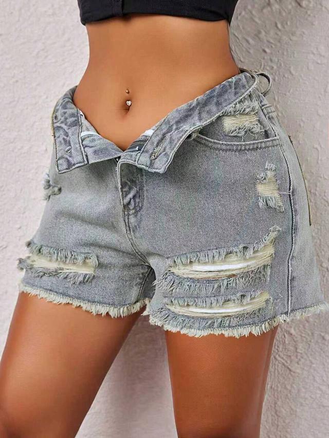 distressed light wash denim mini cargo shorts