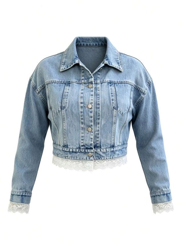 light wash denim biker jacket with lace cuffs