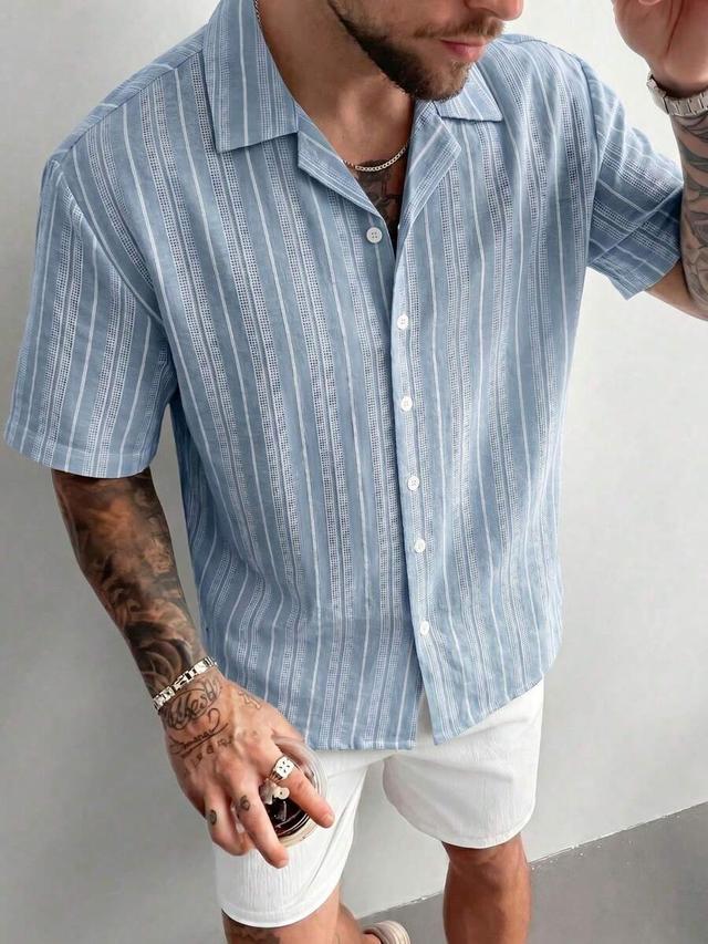 men's slim fit blue and white striped linen shirt