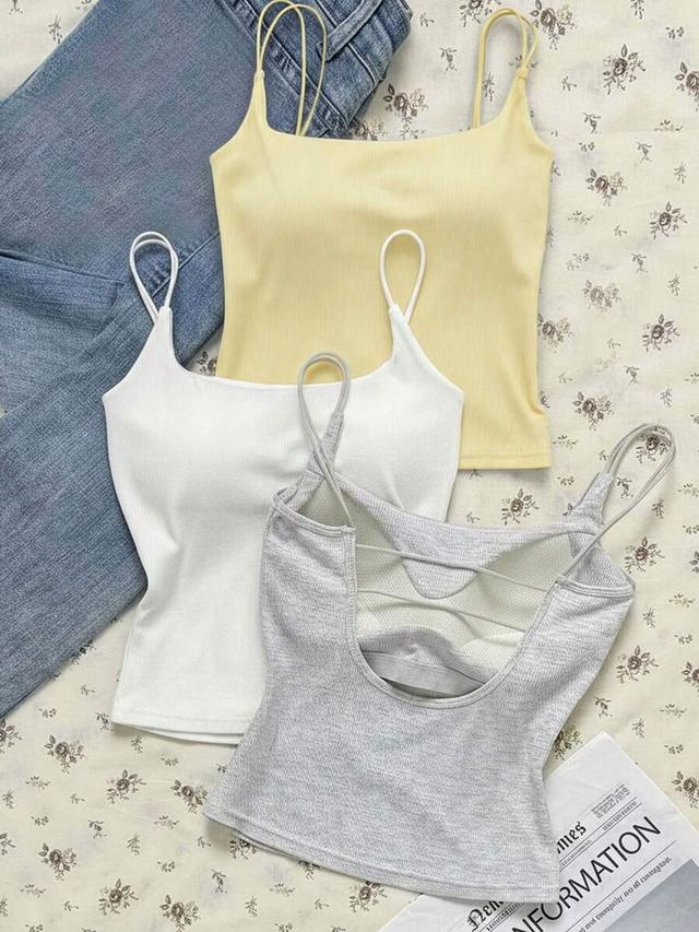 yellow ribbed camisole top with built-in padded bra