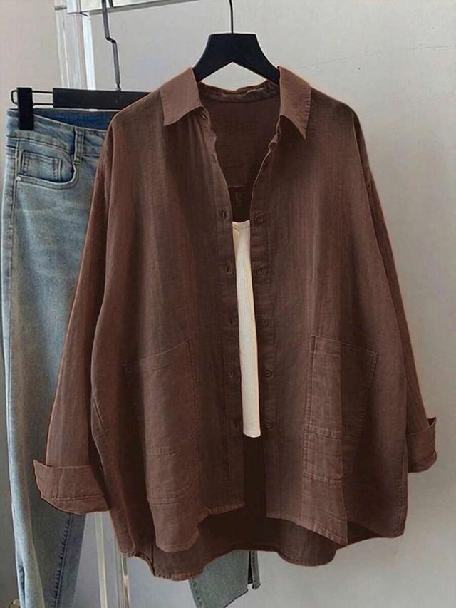 women's loose casual long sleeve coffee shirt