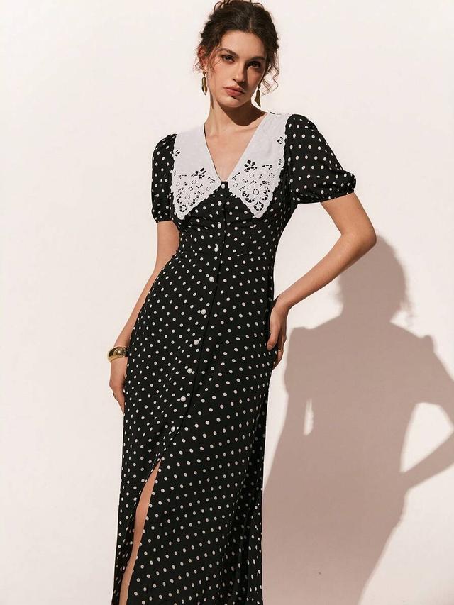 vintage polka dot dress with lace collar