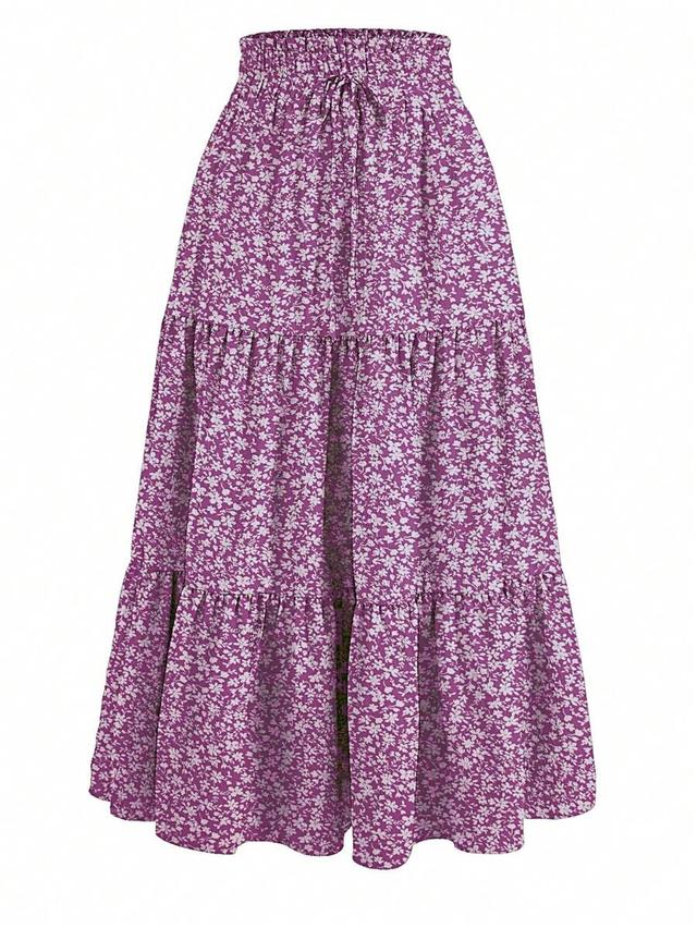 women's ditsy floral layered ruffle elastic waist skirt