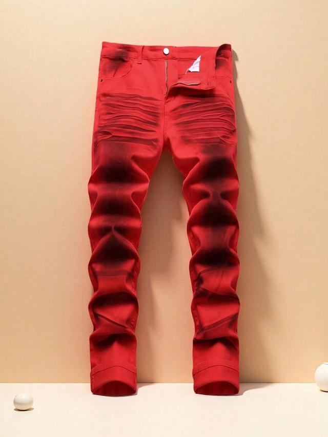 men's red stretch slim fit casual denim jeans
