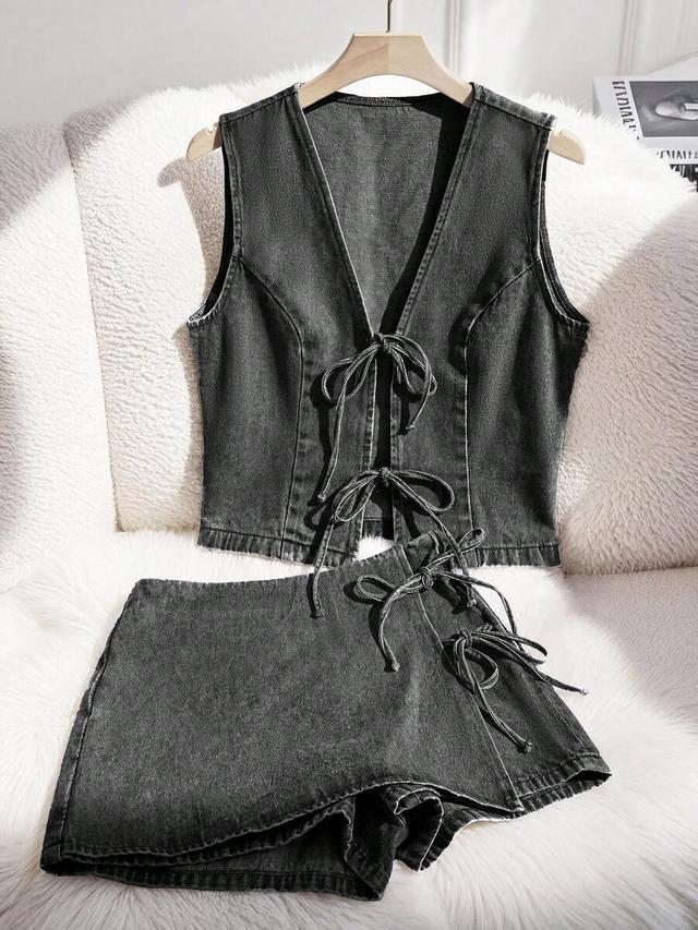 gloweve women's casual denim vest top and skort