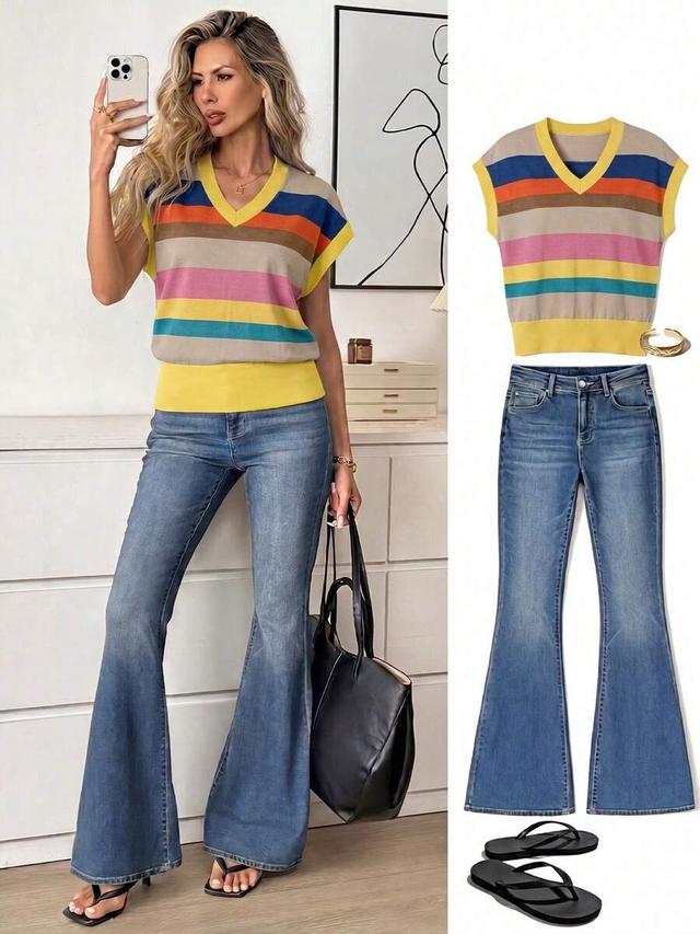 v-neck striped casual summer t-shirt