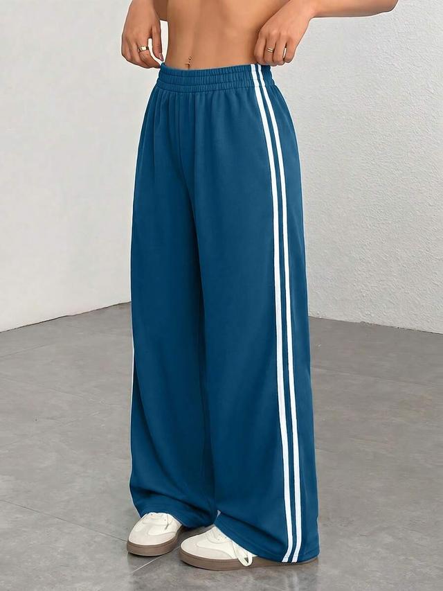 blue and white stripe contrast color loose sweatpants