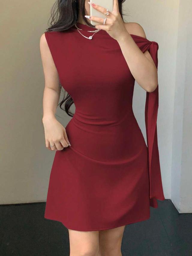 celisse women's asymmetric tie-up waist short dress red