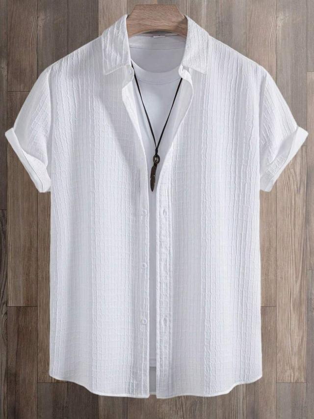 men's white textured short sleeve casual shirt