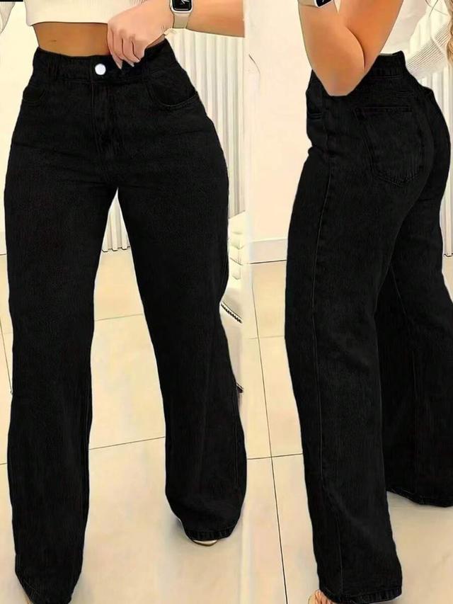 women's black straight leg loose casual denim jeans