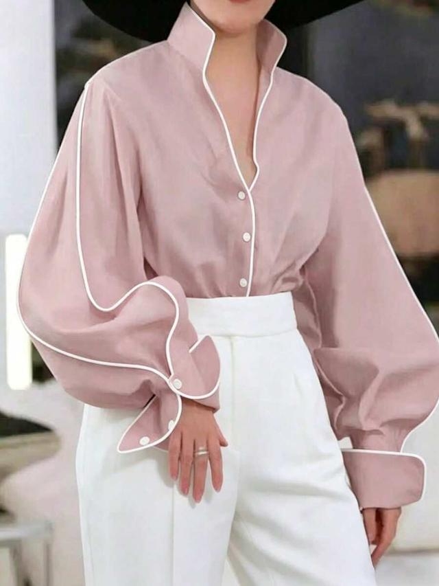 pink elegant loose blouse with white piping detail