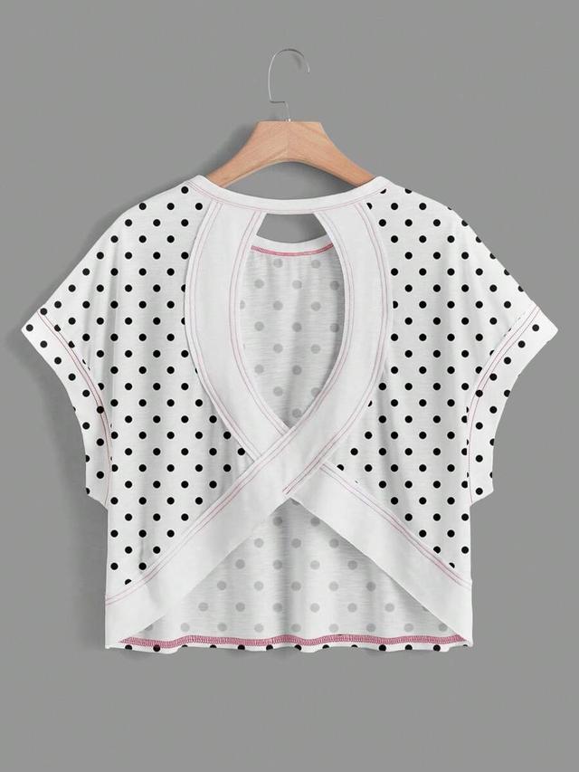 white polka dot backless sleeveless casual top