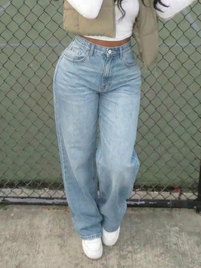 women's retro light wash straight leg denim jeans