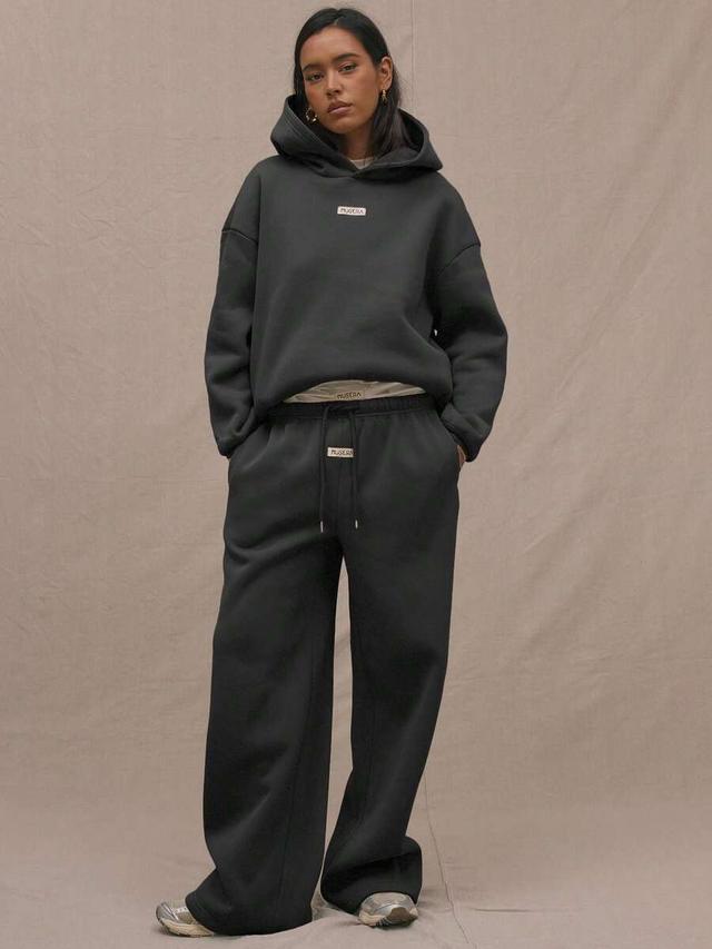 black drawstring wide leg cotton sweatpants