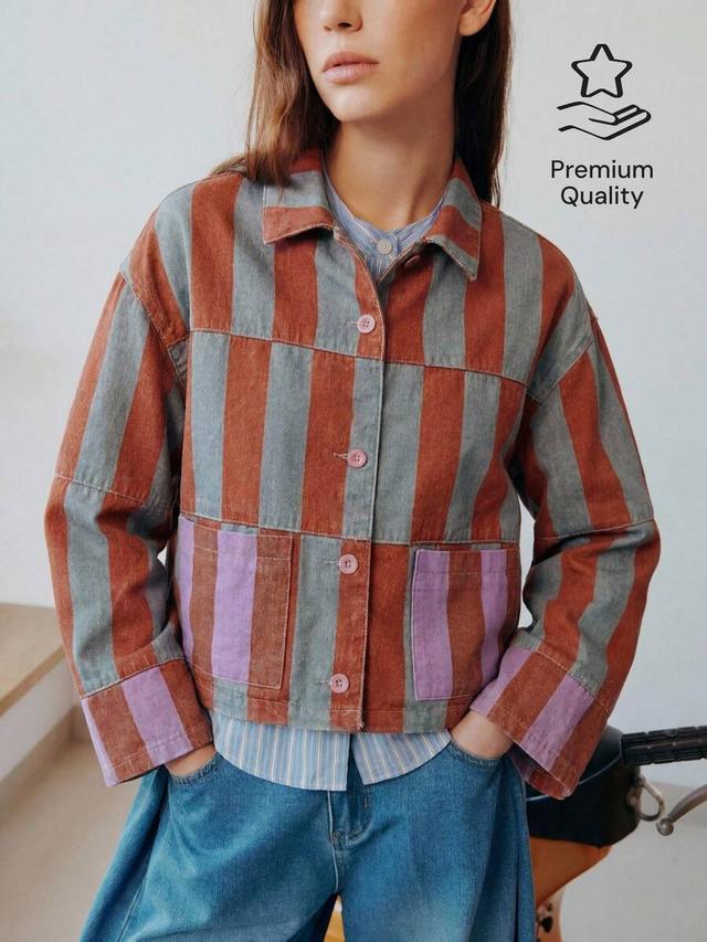 striped cotton canvas boxy button-up jacket
