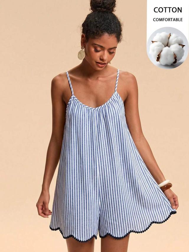 blue and white striped spaghetti strap playsuit