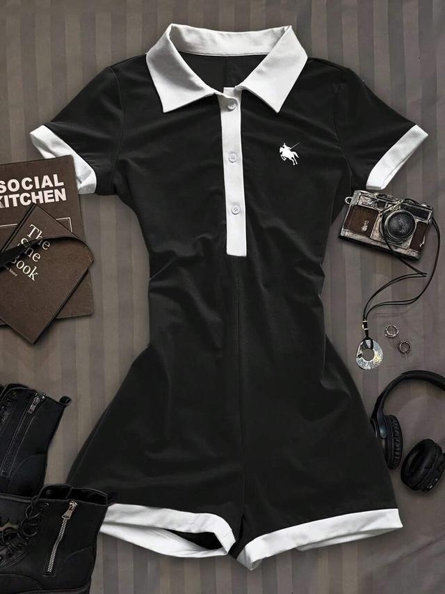 black and white contrast polo playsuit