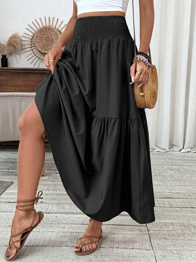 black long ditsy floral ruffle hem a-line skirt