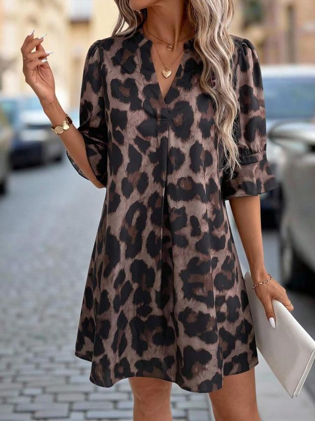 leopard print v-neck tunic short dress