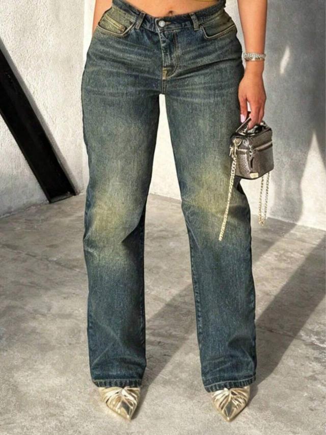vintage wash high-waisted wide leg denim jeans