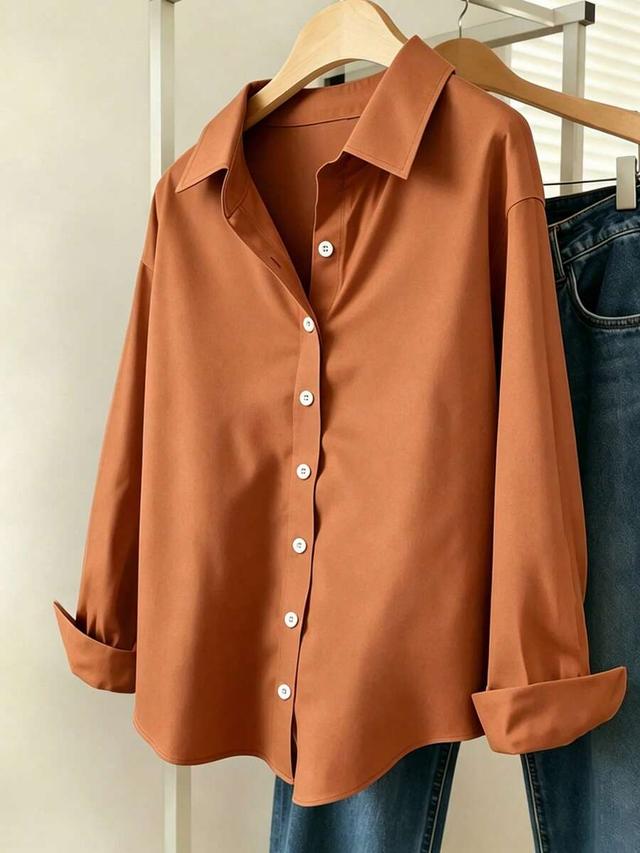 rust orange long sleeve single-breasted commuter shirt