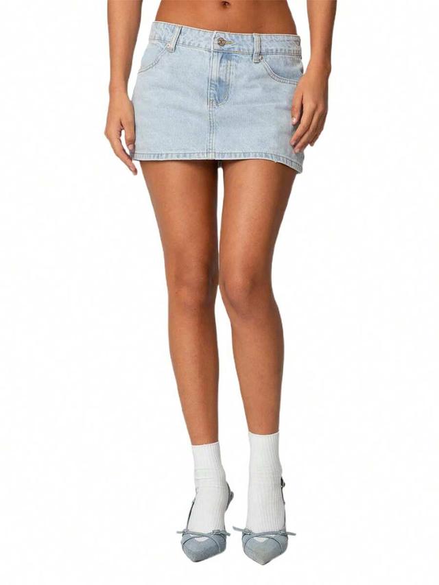 light wash denim mini skirt