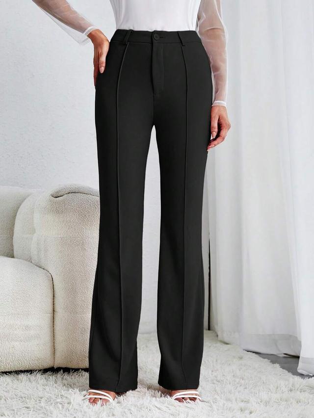 solid black high waist flare leg trousers