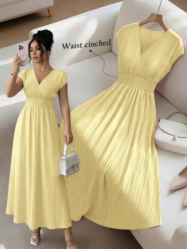 gloweve women's v-neck sleeveless mid-length pleated dress