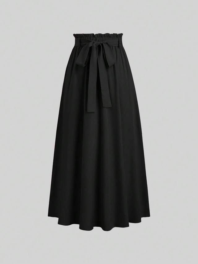 sweetra women's solid black elastic waist knotted skirt