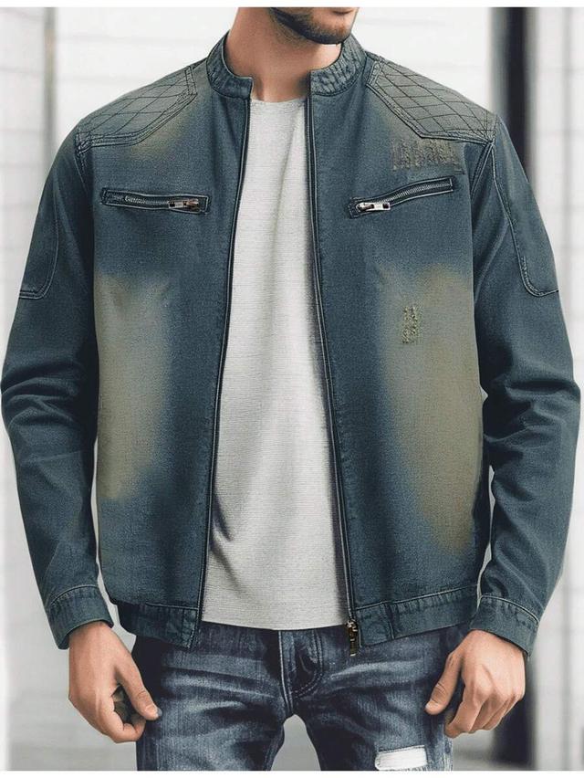 dark blue retro washed denim motorcycle jacket