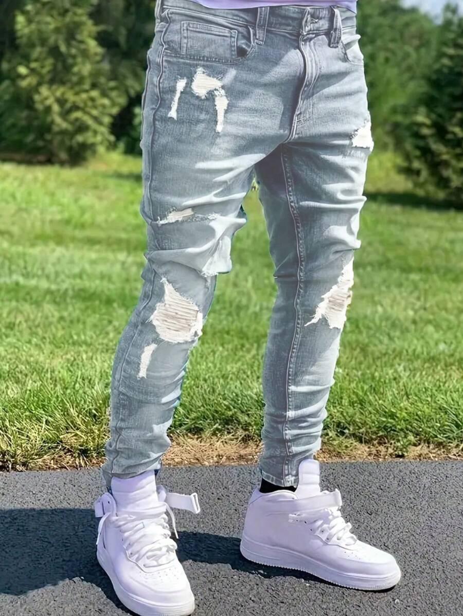 men's grey distressed summer streetwear denim jeans
