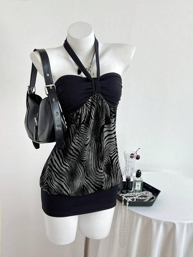 strapless ruched color block leopard print mini dress